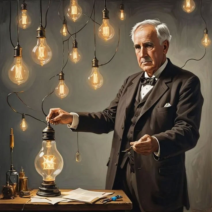 Illustration of Thomas Edison with a lightbulb